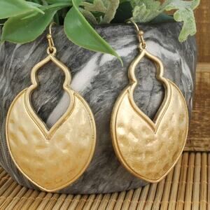 Gold Arabesque Hammered Shield Hoop Earrings